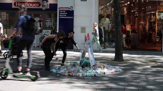 Wie reagieren Menschen auf 200 Plastikflaschen in der Fußgängerzone?