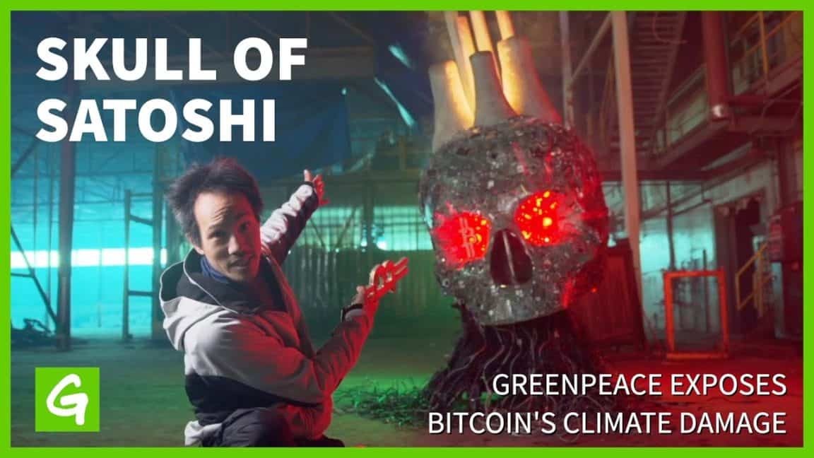 Greenpeace deckt den Klimaschaden von Bitcoin auf |  Schädel von Satoshi |  Greenpeace USA
